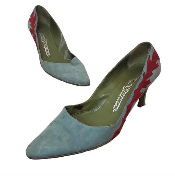 Ashley Dearborn Suede Blue Red Heels - Picture 1 of 7